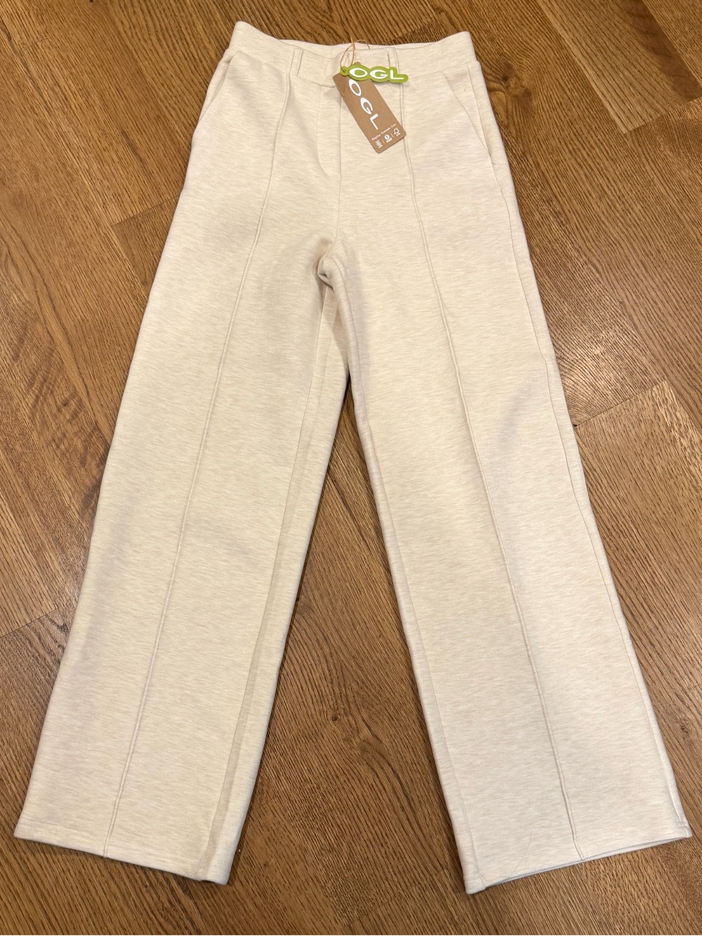 OGL High-Waisted Wider Leg Work Play Pull On Trousers Heathered Cream XS NWT